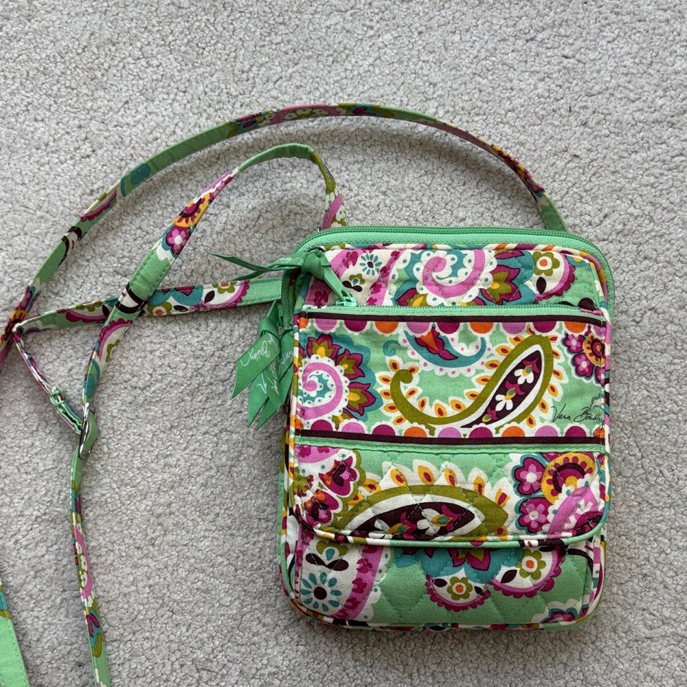 Vera Bradley Paisley Crossbody Bag in Green and Pink
